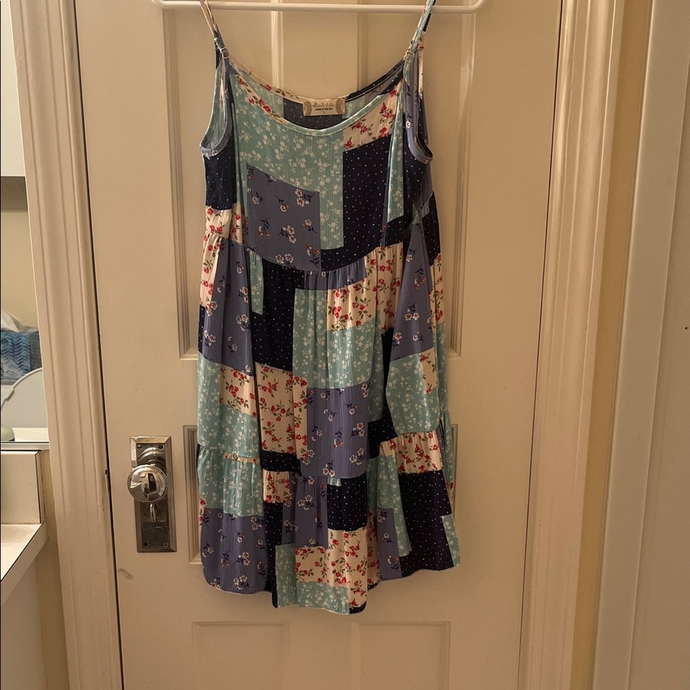 Altar'd State Patchwork Mini Dress - Blue and Cream size small